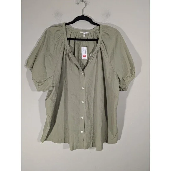 Maurices Womens Sage Short Sleeve Button Up Blouse Sz XXL Mature Modest Prairie - Picture 1 of 7